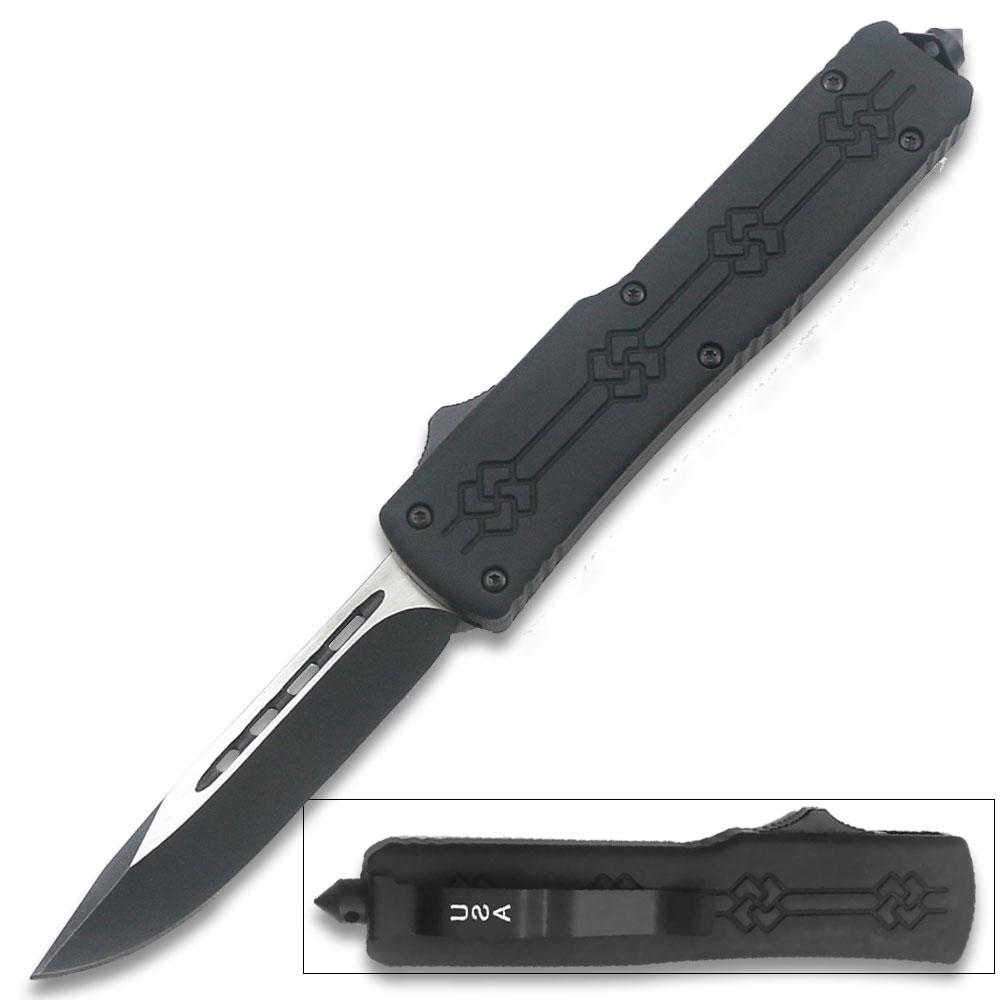 Slim n Soft Black Drop Point OTF Knife Assisted Open Tactical Glass Breaker