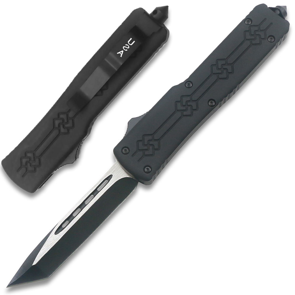 Slim n Soft Black Tanto Point OTF Knife Assisted Open Tactical Glass Breaker