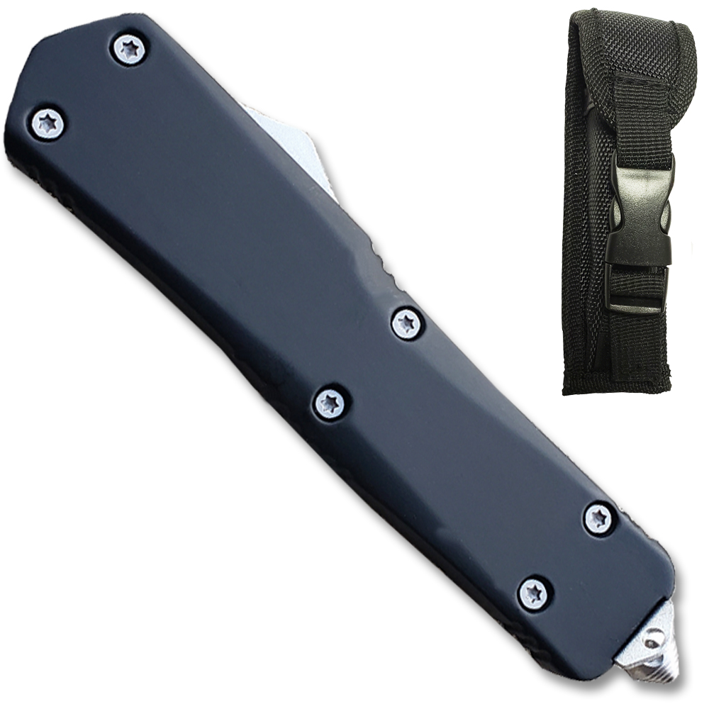 OTF Silver Kriss Double Edge  Blade  Knife Large Black Handle