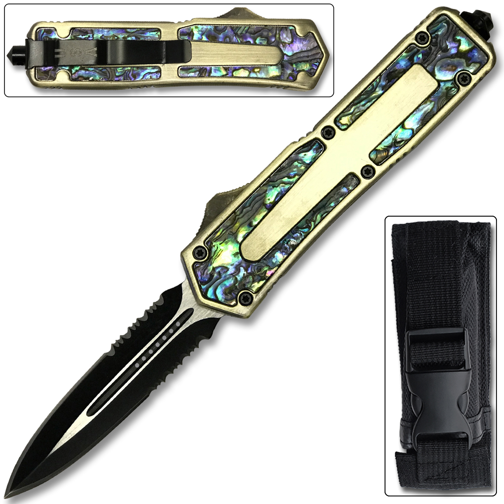 OTF Titan Originator Gold Serrated Knife Green