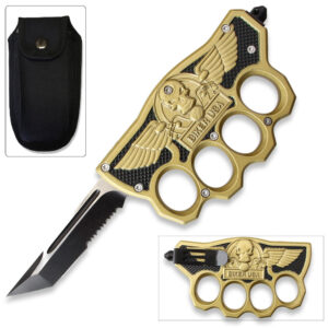 Biker USA Knuckle OTF Knife - Elite Collection - Gold Handle