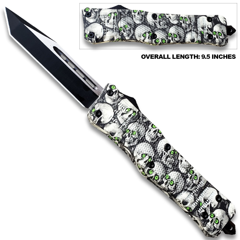 3D Skull with Black & White Zombie Tanto Blade OTF Knife