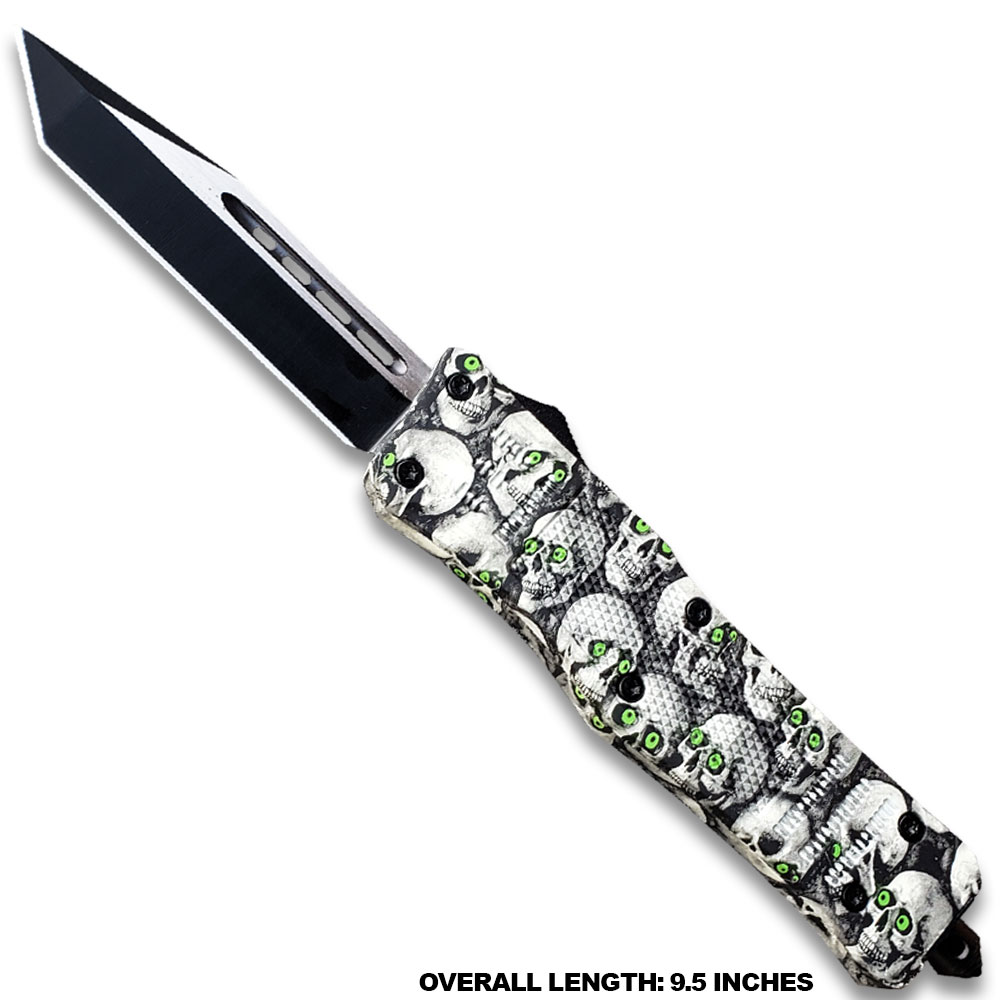 3D Skull with Black & White Zombie Tanto Blade OTF Knife