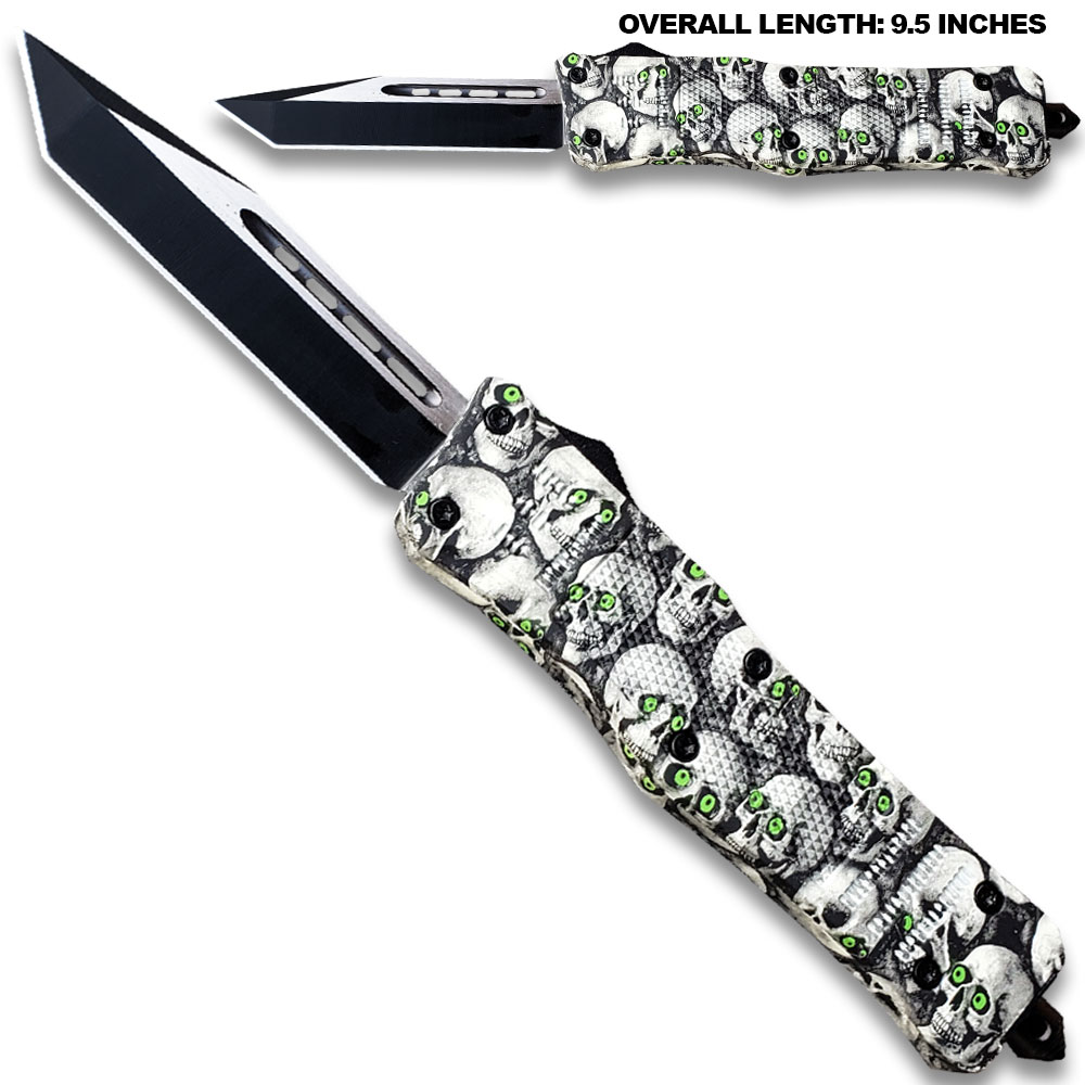 3D Skull with Black & White Zombie Tanto Blade OTF Knife