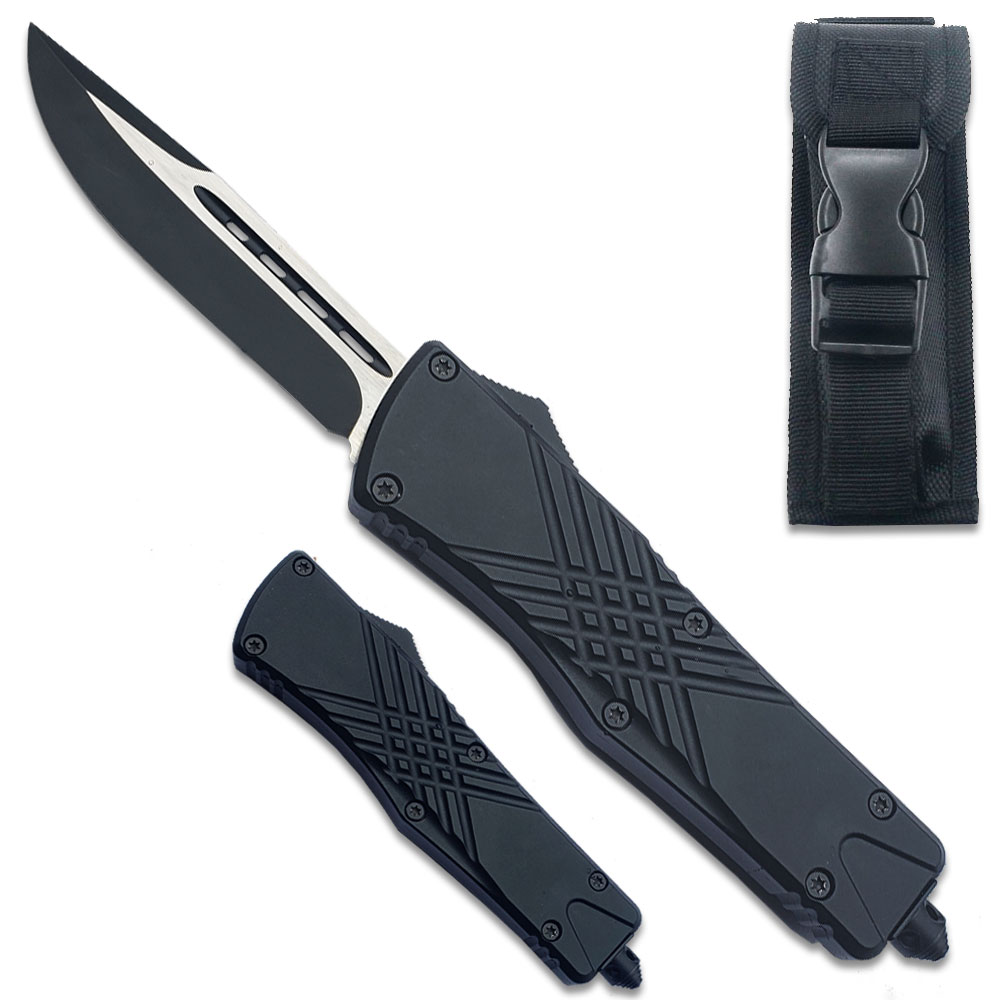 Black Straight Edge Demolisher OTF Knife - Clip Plain USA
