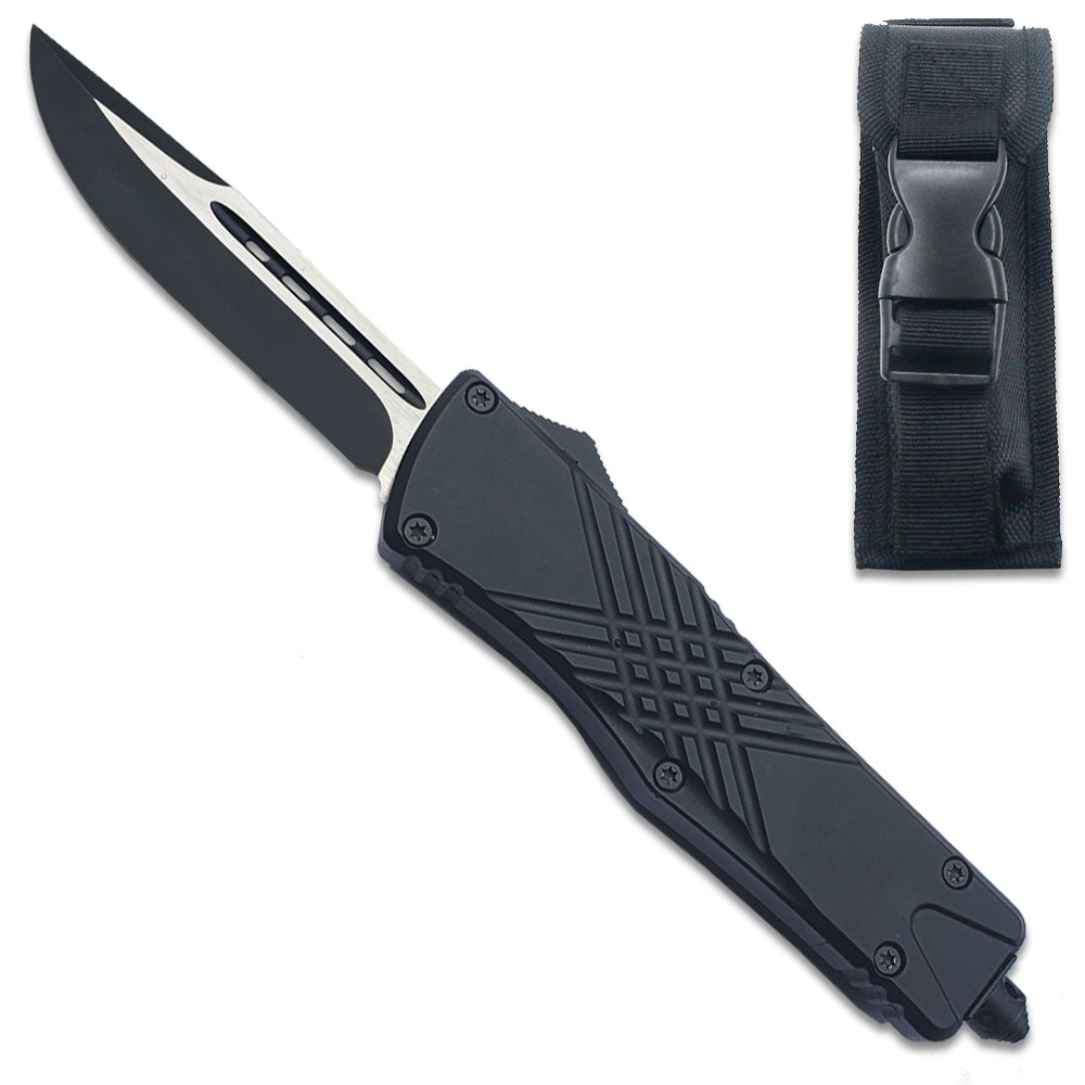 Black Straight Edge Demolisher OTF Knife - Clip Plain USA