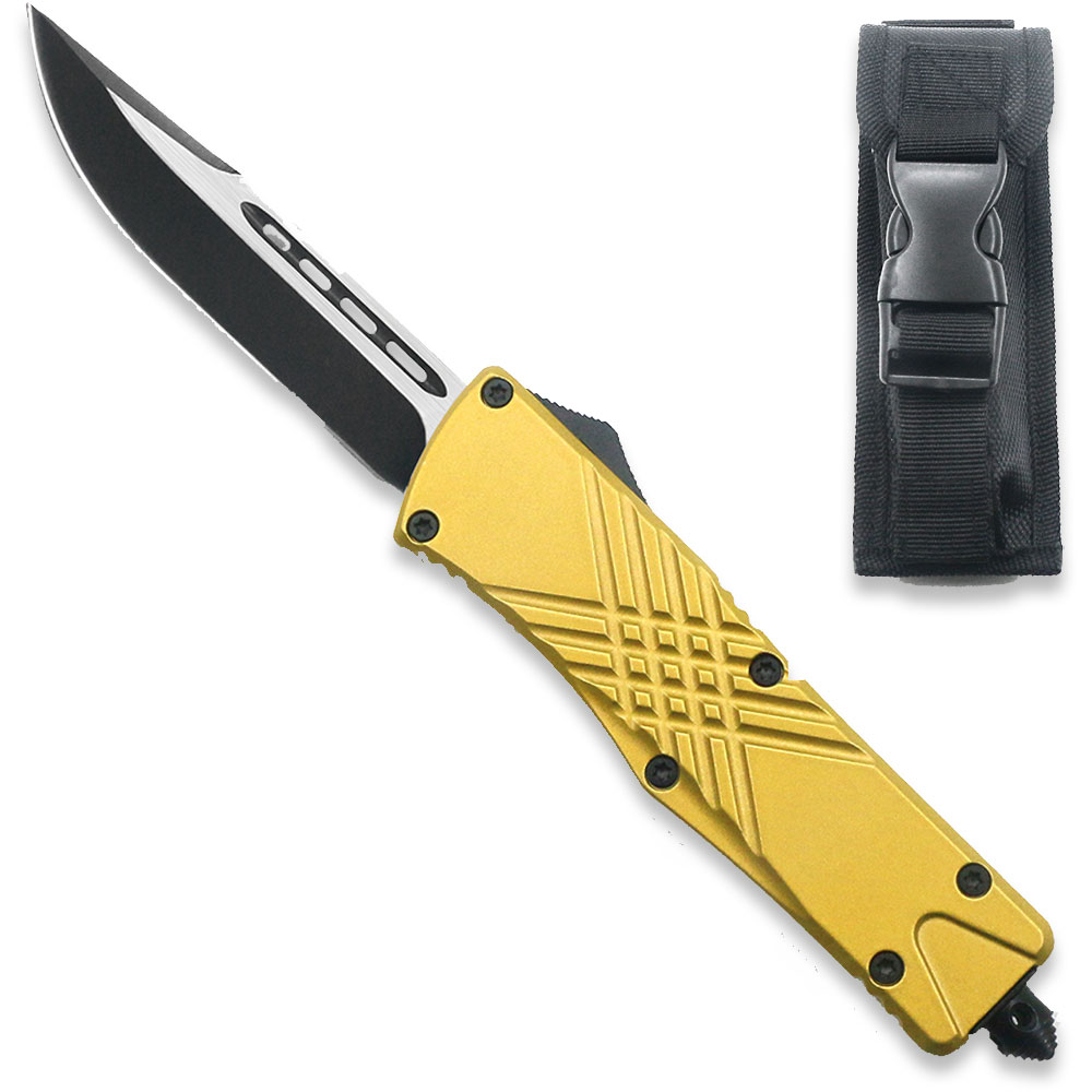 Gold Straight Edge Demolisher OTF Knife - Clip Plain USA