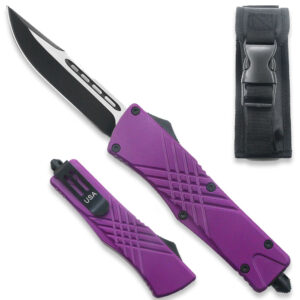 Purple Straight Edge Demolisher OTF Knife - Clip Plain USA