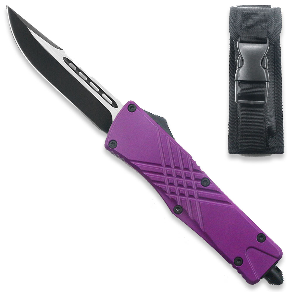 Purple Straight Edge Demolisher OTF Knife - Clip Plain USA