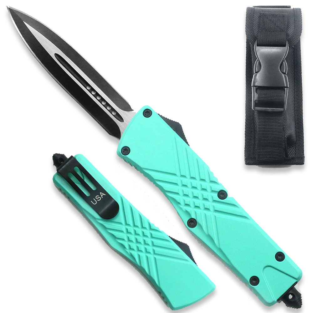 Mint Spear Point OTF Out The Front Assisted Open Tactical Glass Breaker Mint Handle