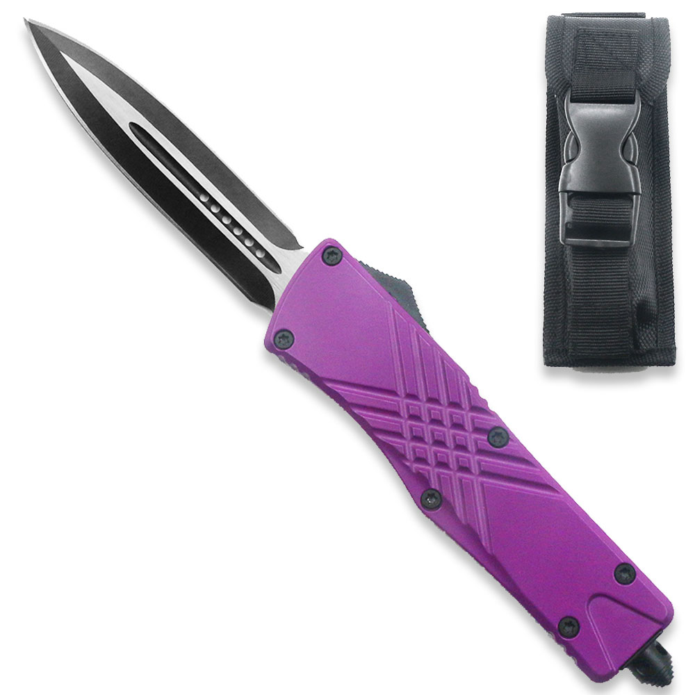 Purple Spear Point OTF Knife - Clip Plain USA