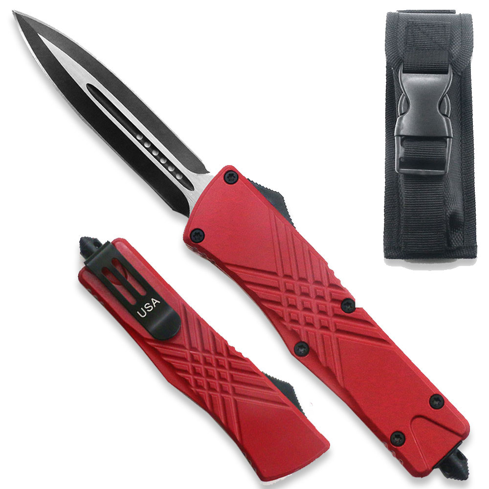 Red Spear Point OTF Out The Front Assisted Open Tactical Glass Breaker