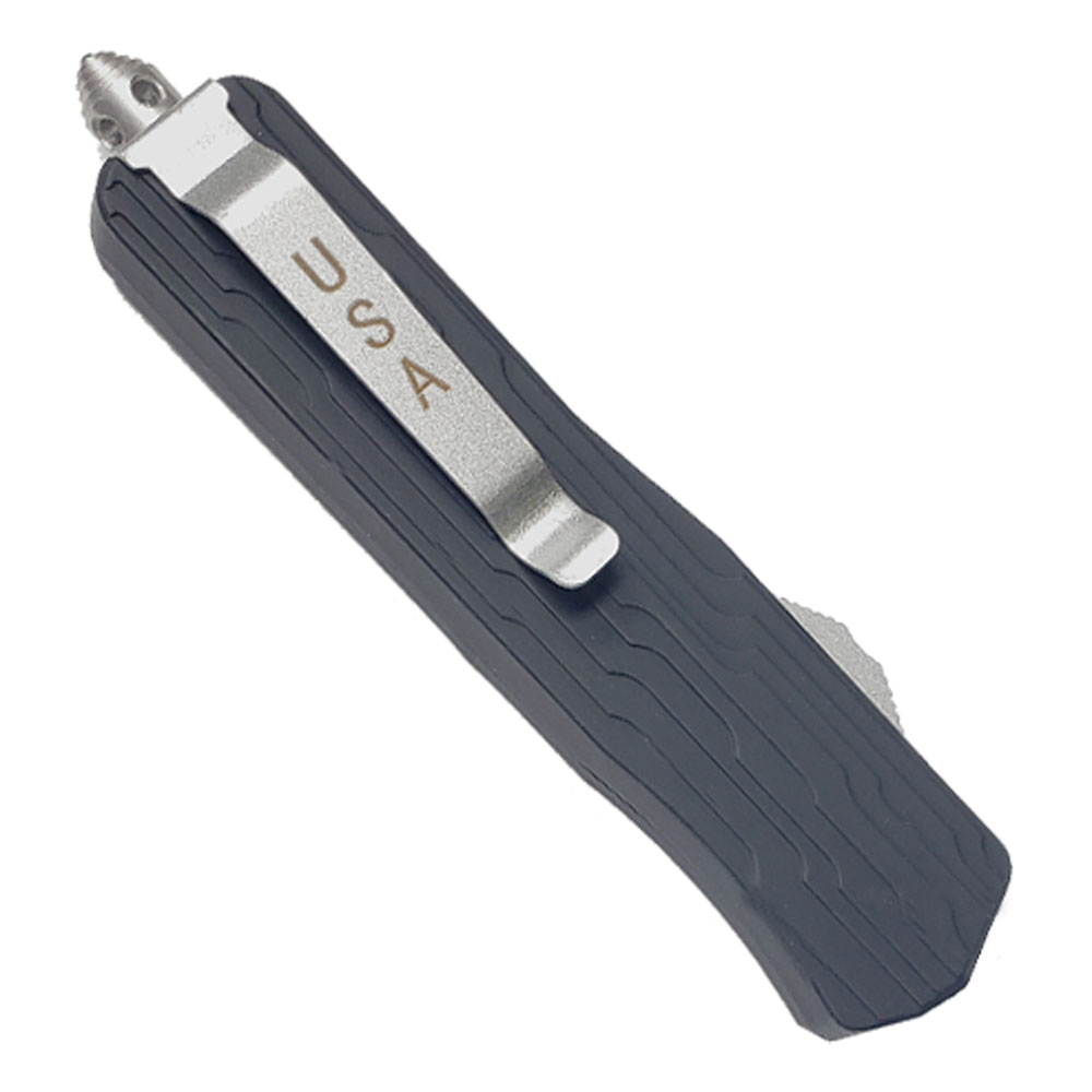 Double Edge Black OTF Knife w/Comfort Grip Handle Double Edge