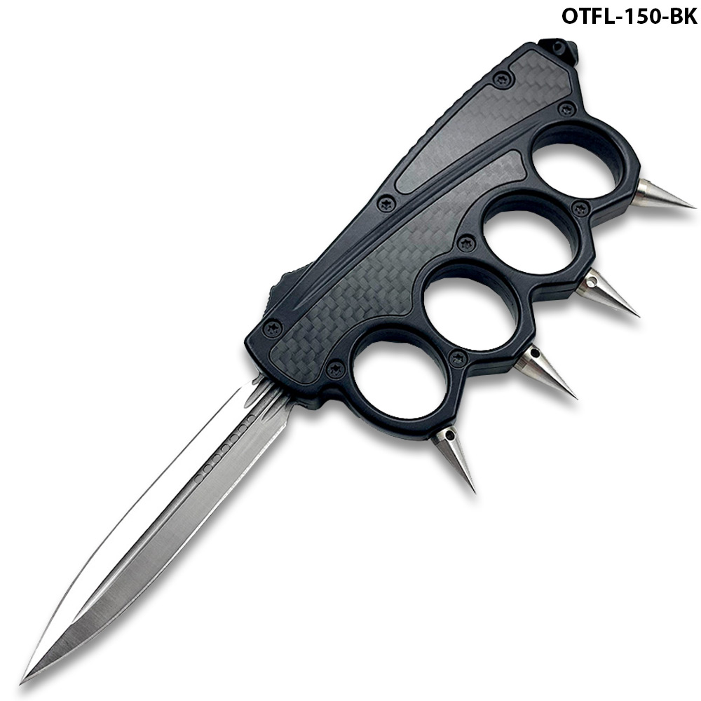 Carbon Fiber USA Knuckle OTF Knife Elite Collection Black With Silver Spike