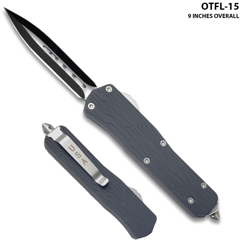 Double Edge Black OTF Knife w/Comfort Grip Handle Double Edge