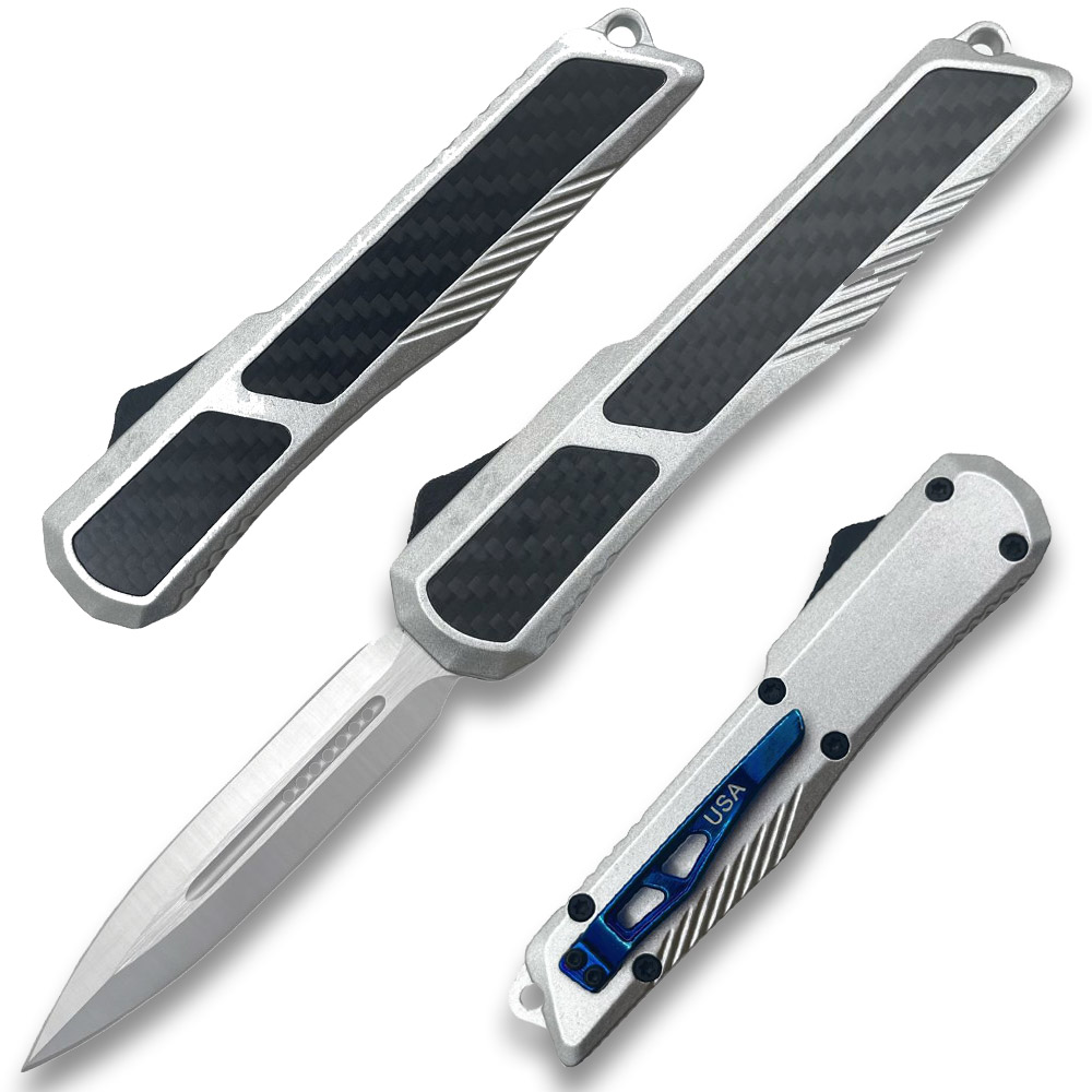 Delta Slim OTF Knife Out The Front Tactical  Straight Edge Sliver Carbon Fiber Handle