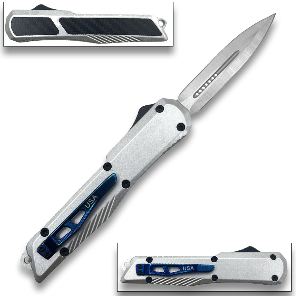 Delta Slim OTF Knife Out The Front Tactical  Straight Edge Sliver Carbon Fiber Handle