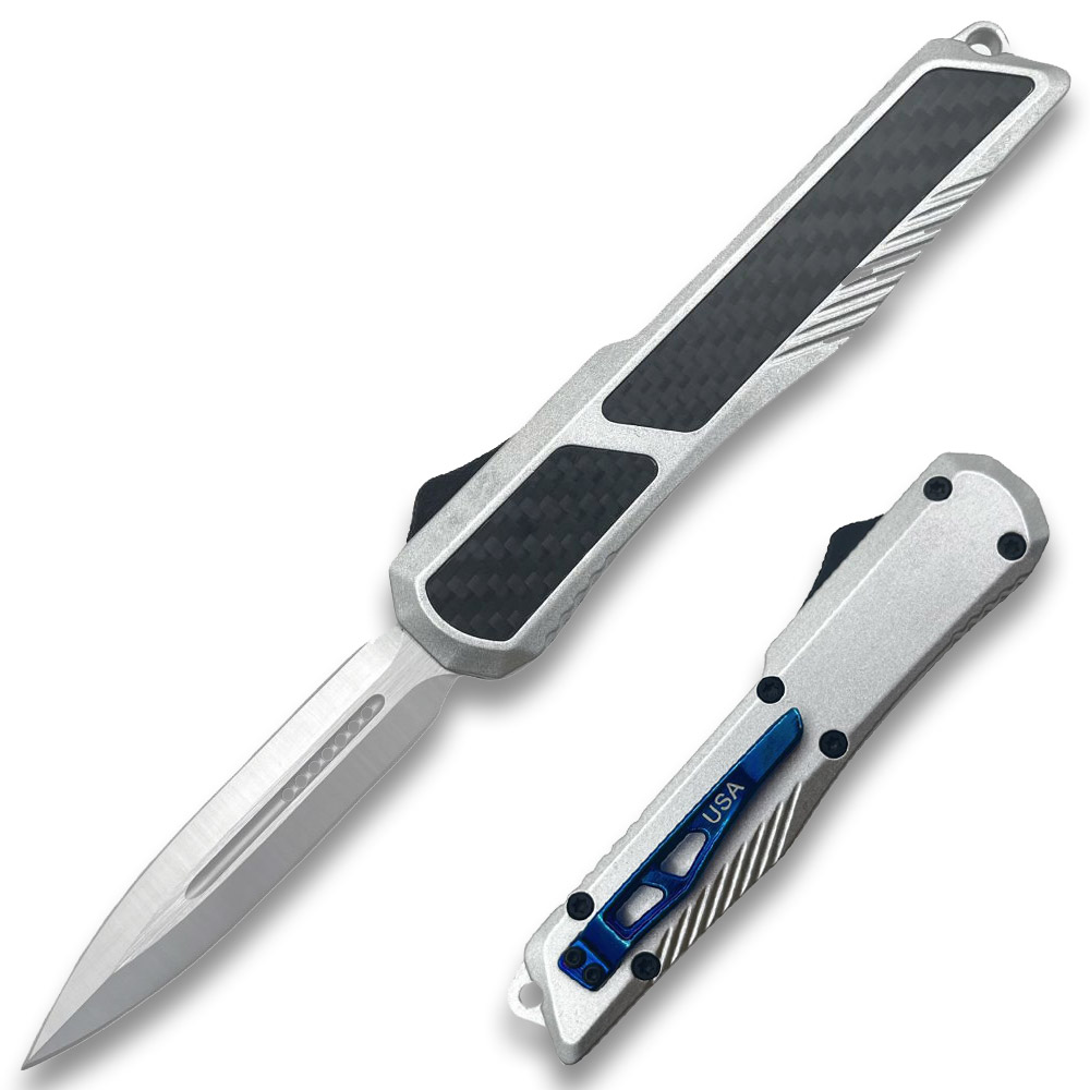 Delta Slim OTF Knife Out The Front Tactical  Straight Edge Sliver Carbon Fiber Handle