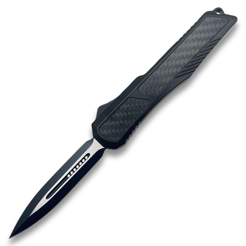 Delta Slim OTF Knife Out The Front Tactical  Straight Edge Black Carbon Fiber Handle