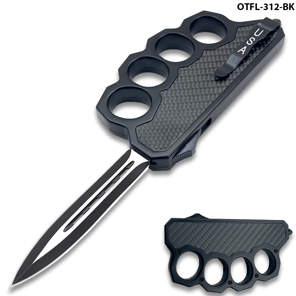 Black Carbon Fiber Handle USA Knuckle OTF Knife - Elite Collection