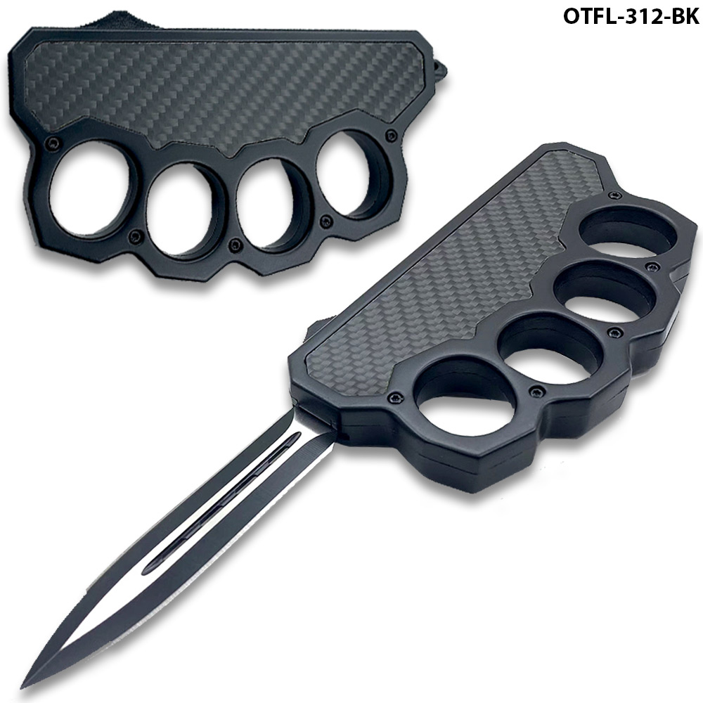 Black Carbon Fiber Handle USA Knuckle OTF Knife - Elite Collection