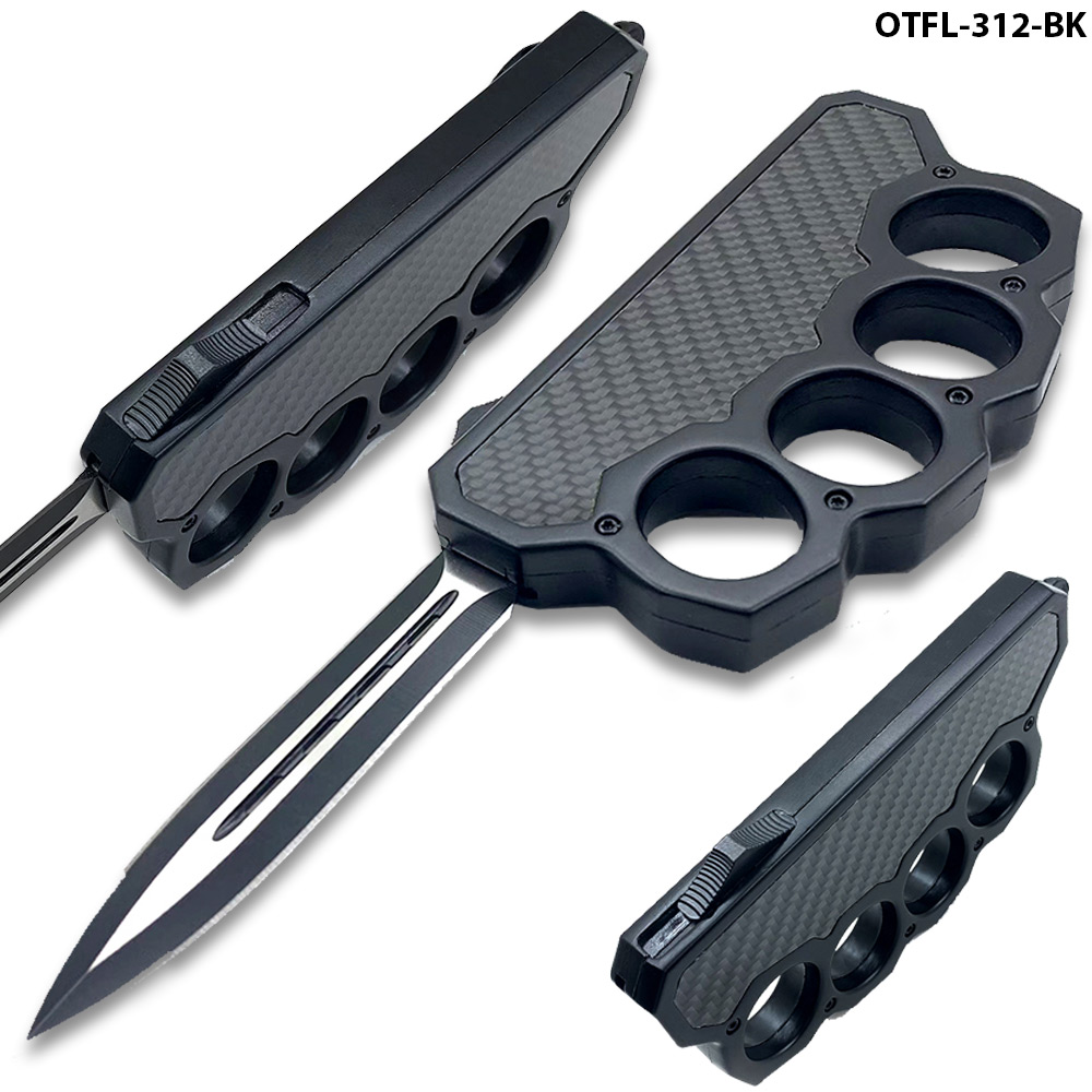 Black Carbon Fiber Handle USA Knuckle OTF Knife - Elite Collection