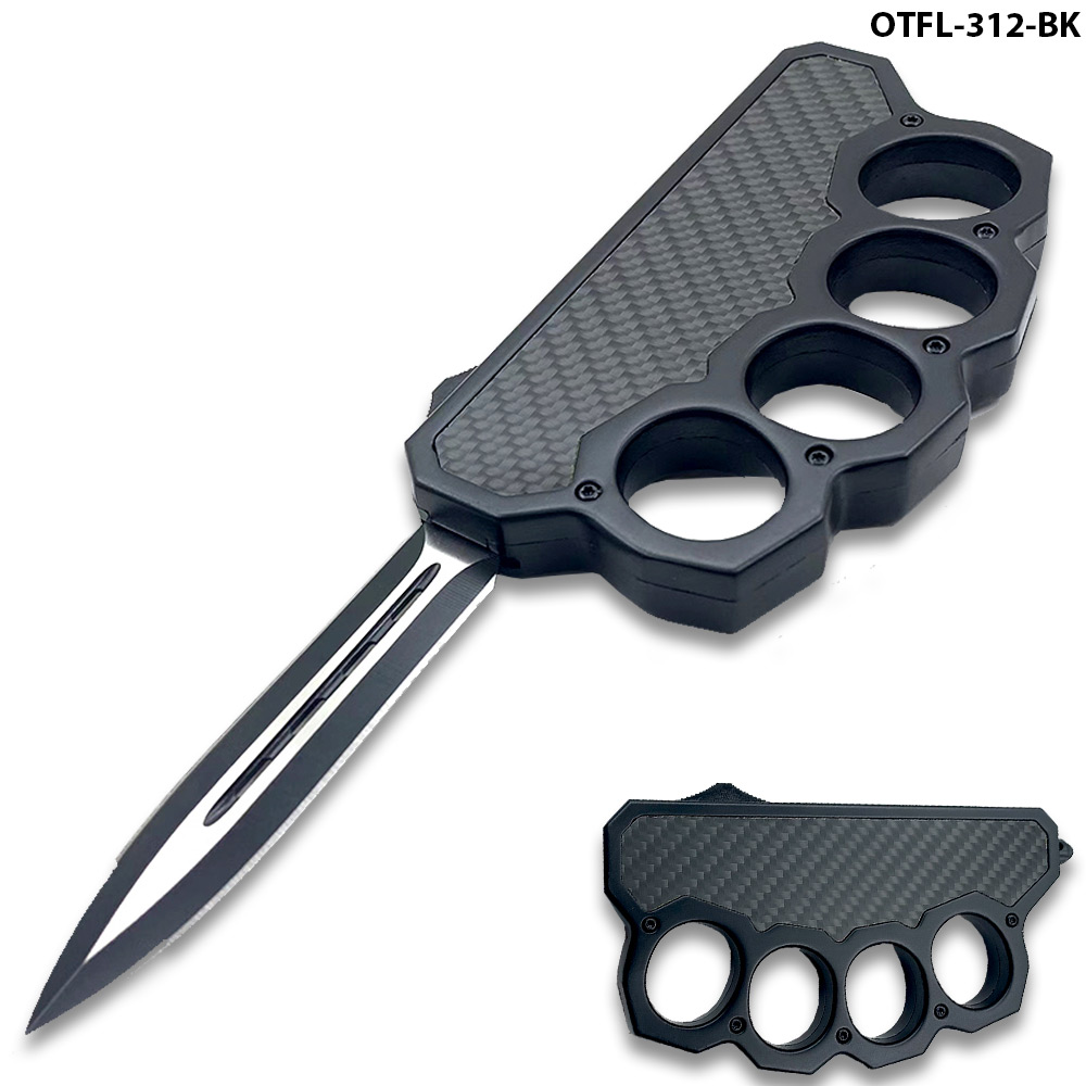 Black Carbon Fiber Handle USA Knuckle OTF Knife - Elite Collection
