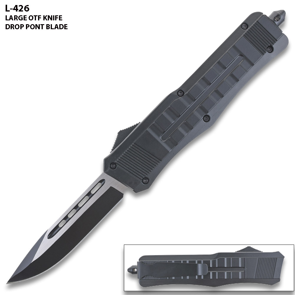 9 Inch Black Tactical Recon OTF  OTF Knife Drop Point