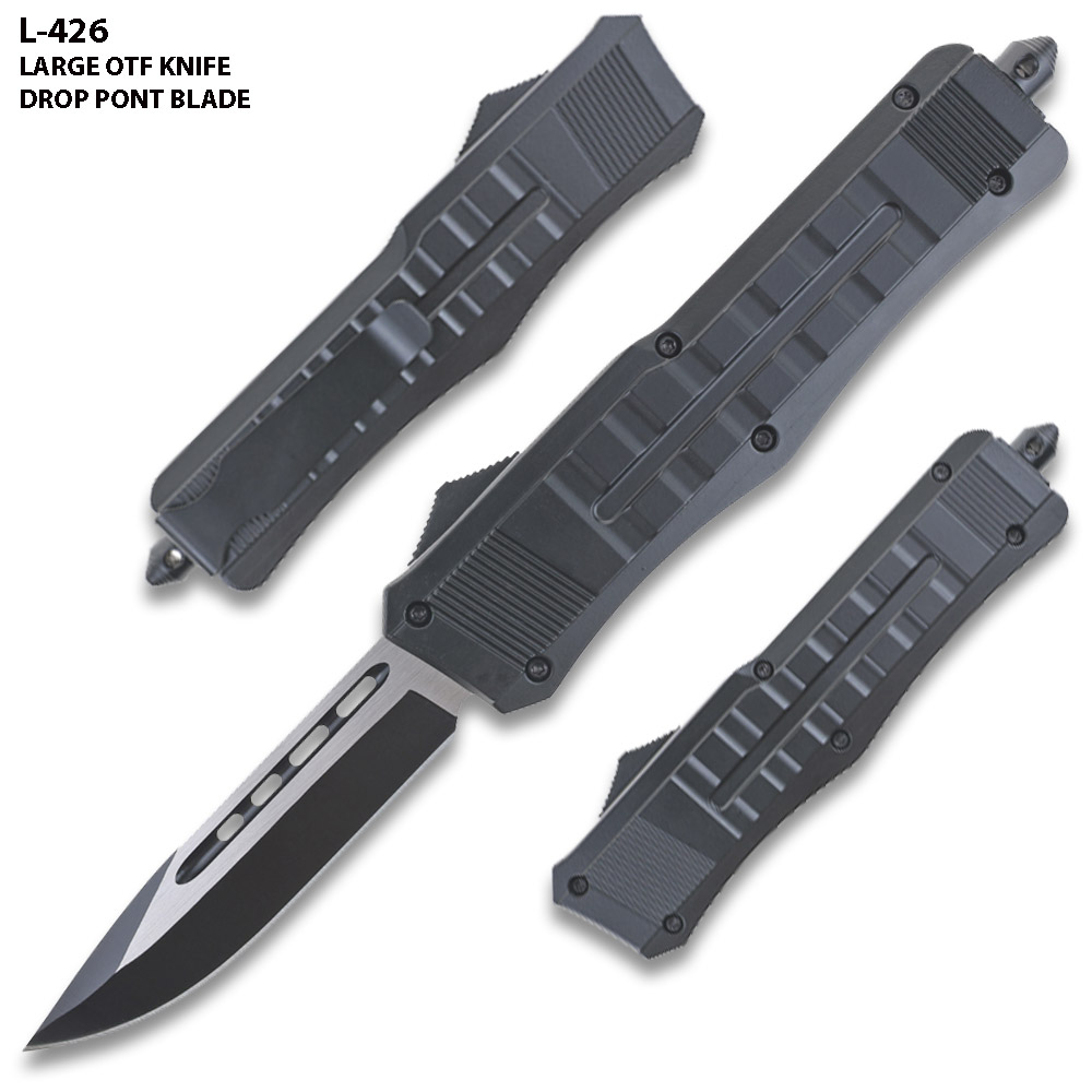 9 Inch Black Tactical Recon OTF  OTF Knife Drop Point