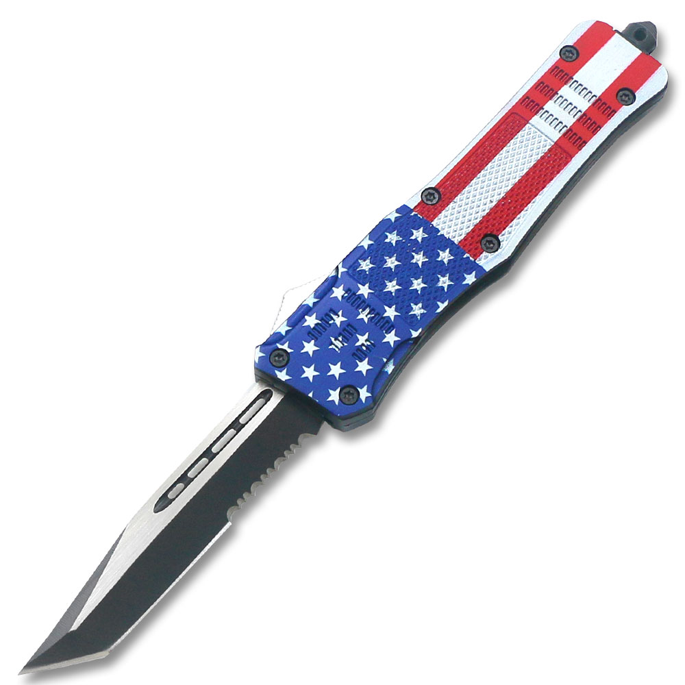 American Flag Swift OTF Knife TANTO Edge Serrated Blade