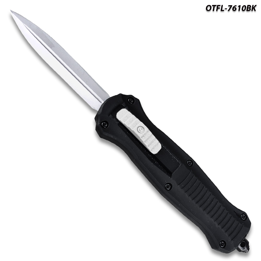 Spear Point OTF Knife Out The Front 9" Tactical  Straight Edge Black Handle