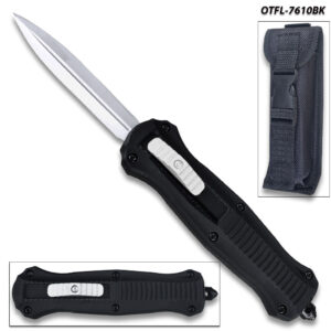 Spear Point OTF Knife Out The Front 9" Tactical  Straight Edge Black Handle