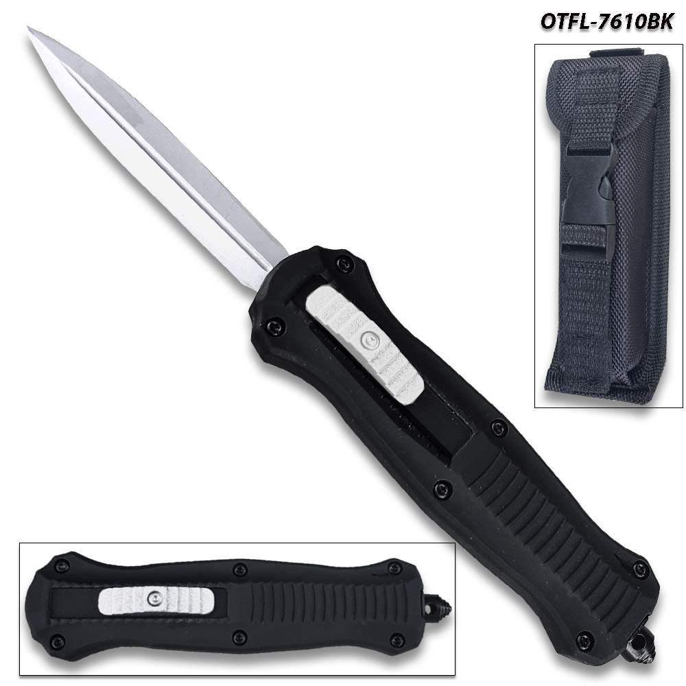 Spear Point OTF Knife Out The Front 9" Tactical  Straight Edge Black Handle