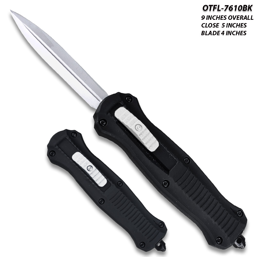 Spear Point OTF Knife Out The Front 9" Tactical  Straight Edge Black Handle