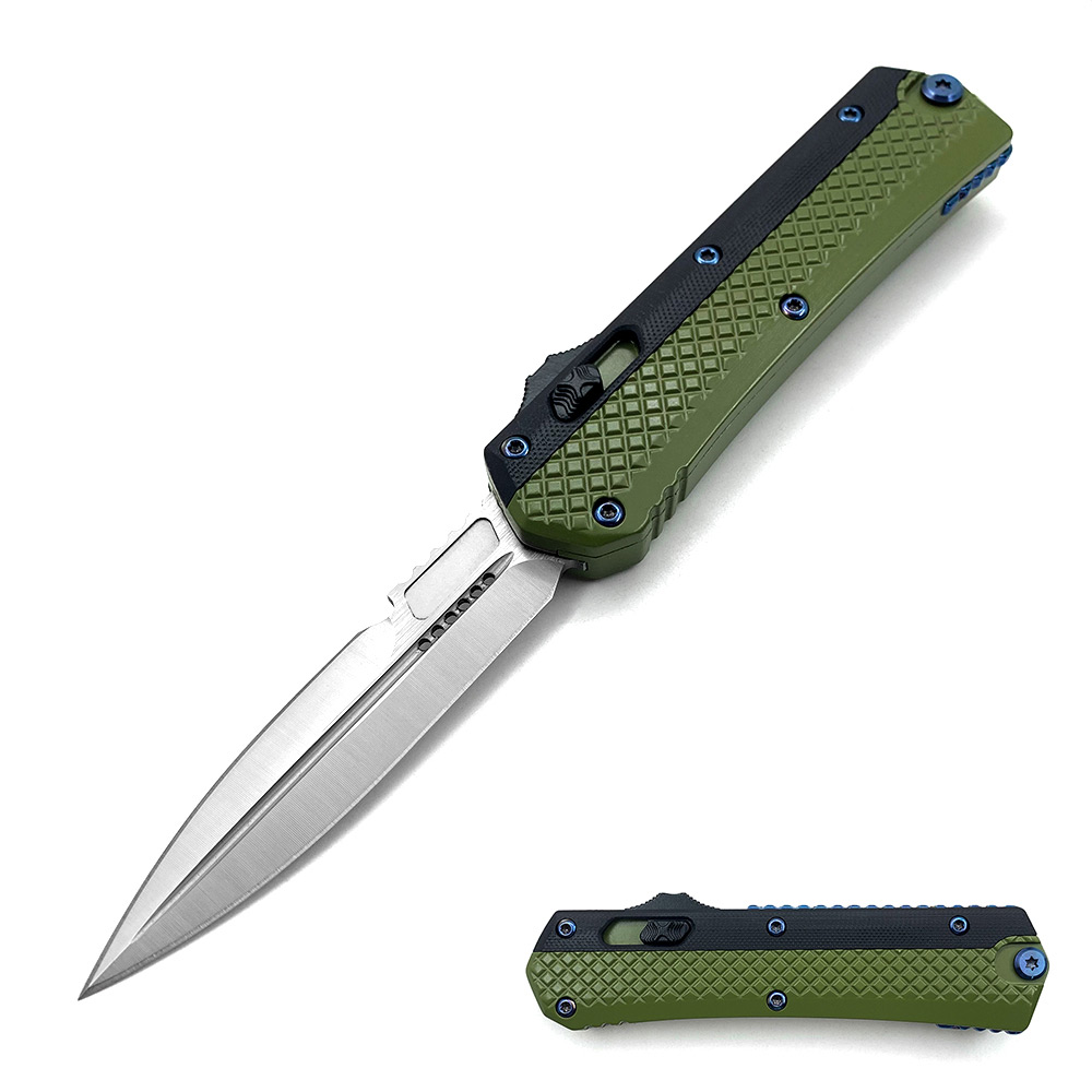 Double Edge Black & Green 2 Tone Handle OTF Knife