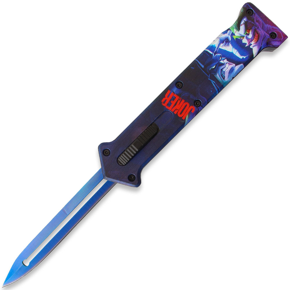 3 D Print  Handle JOKER" Blue Single Edge Blade OTF Knife Out The Front Limited Edition