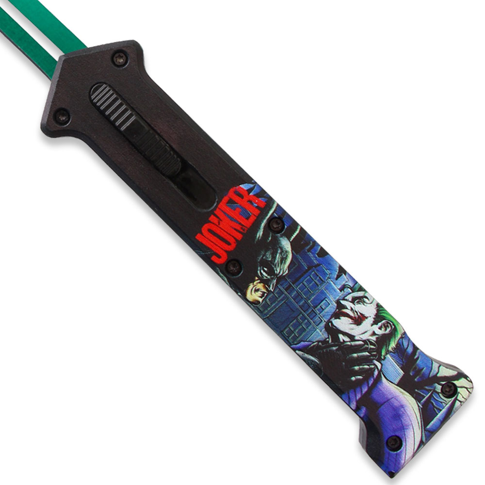 3 D Print Black Handle JOKER" Green Single Edge Blade OTF Knife Out The Front Limited Edition