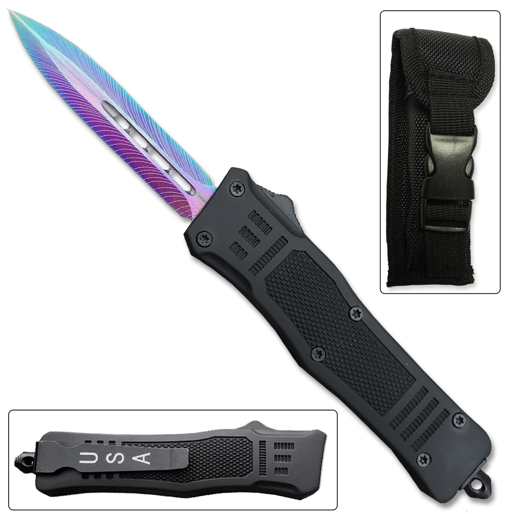 Limited Edition OTF Titanium Out The Front Automatic Double Edge Spear Point