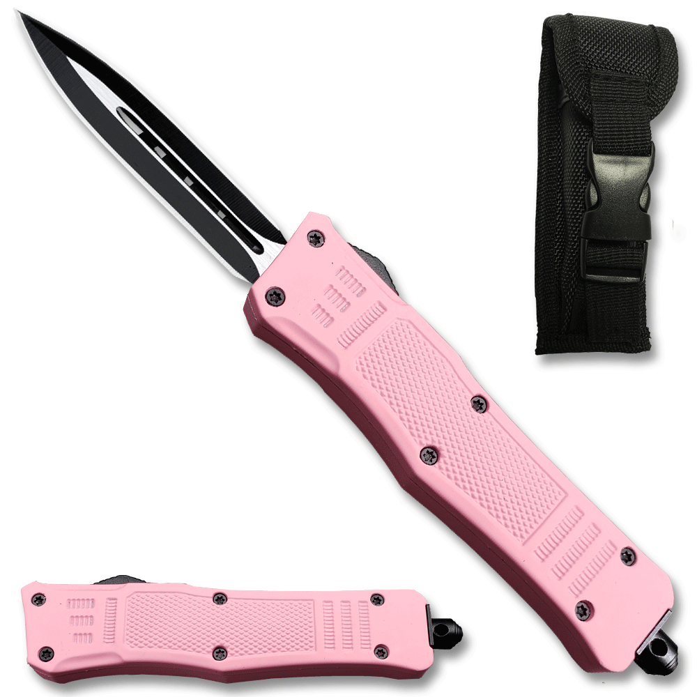 Pink Legacy Edge OTF Knife Spear Point, Double Edged Blade