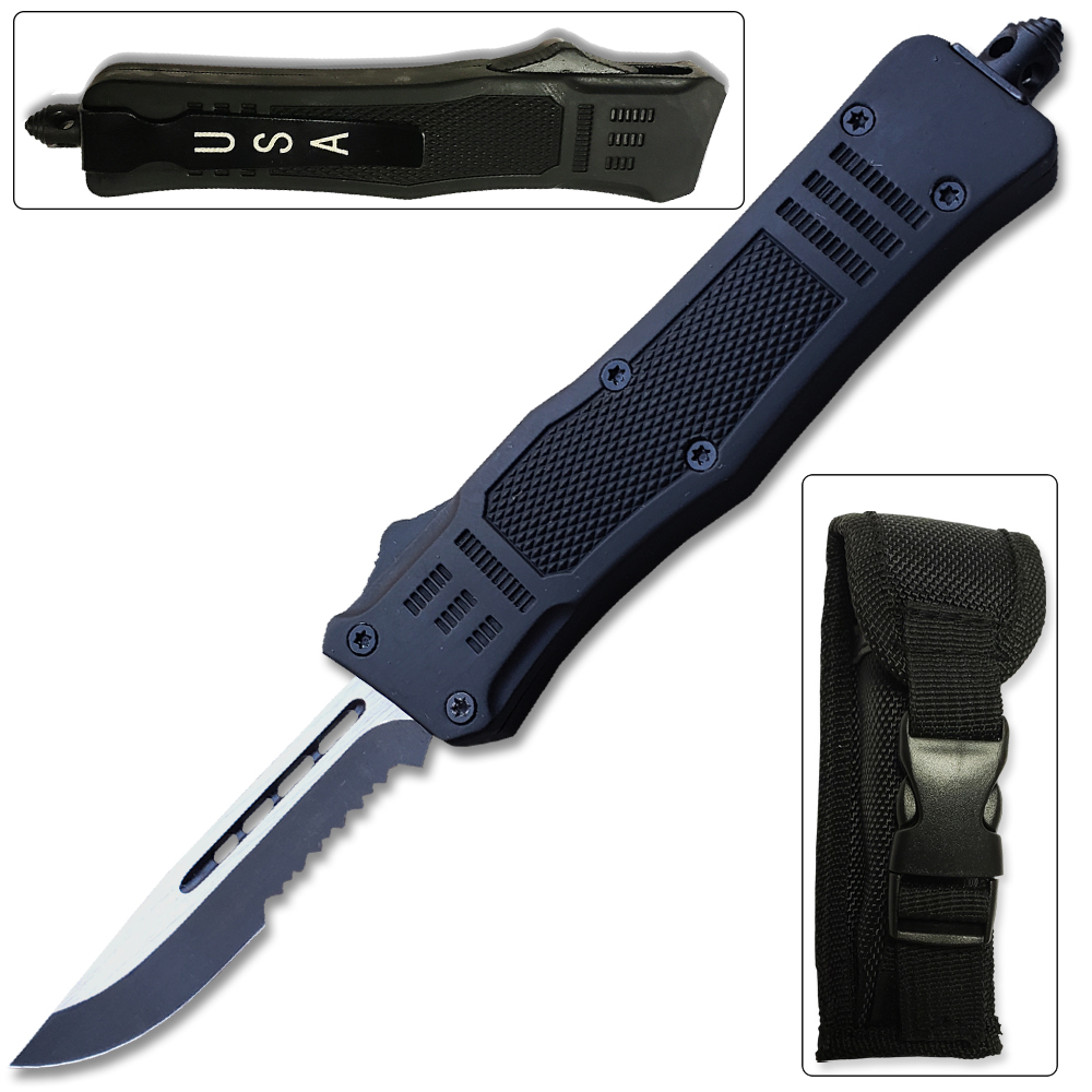 Delta Force OTF Out The Front Automatic Half Serrated Knife