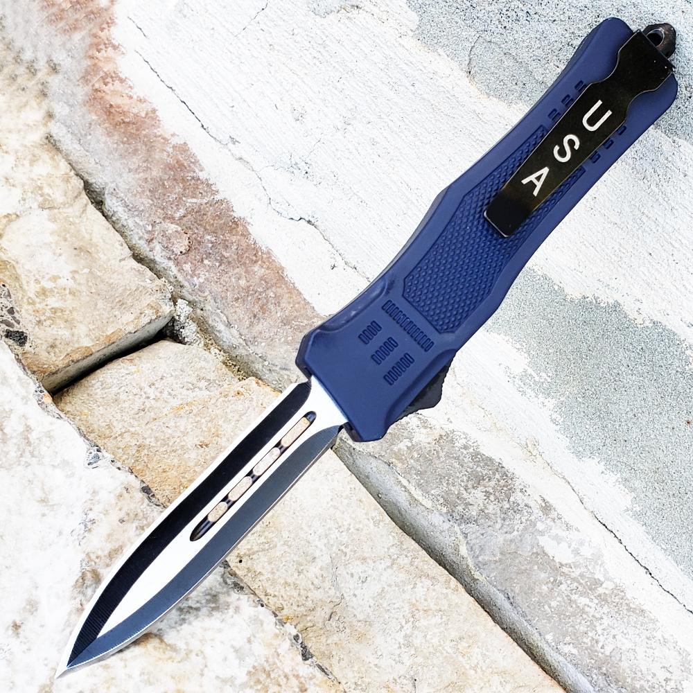 Blue Legacy Edge OTF Knife Spear Point, Double Edged Blade