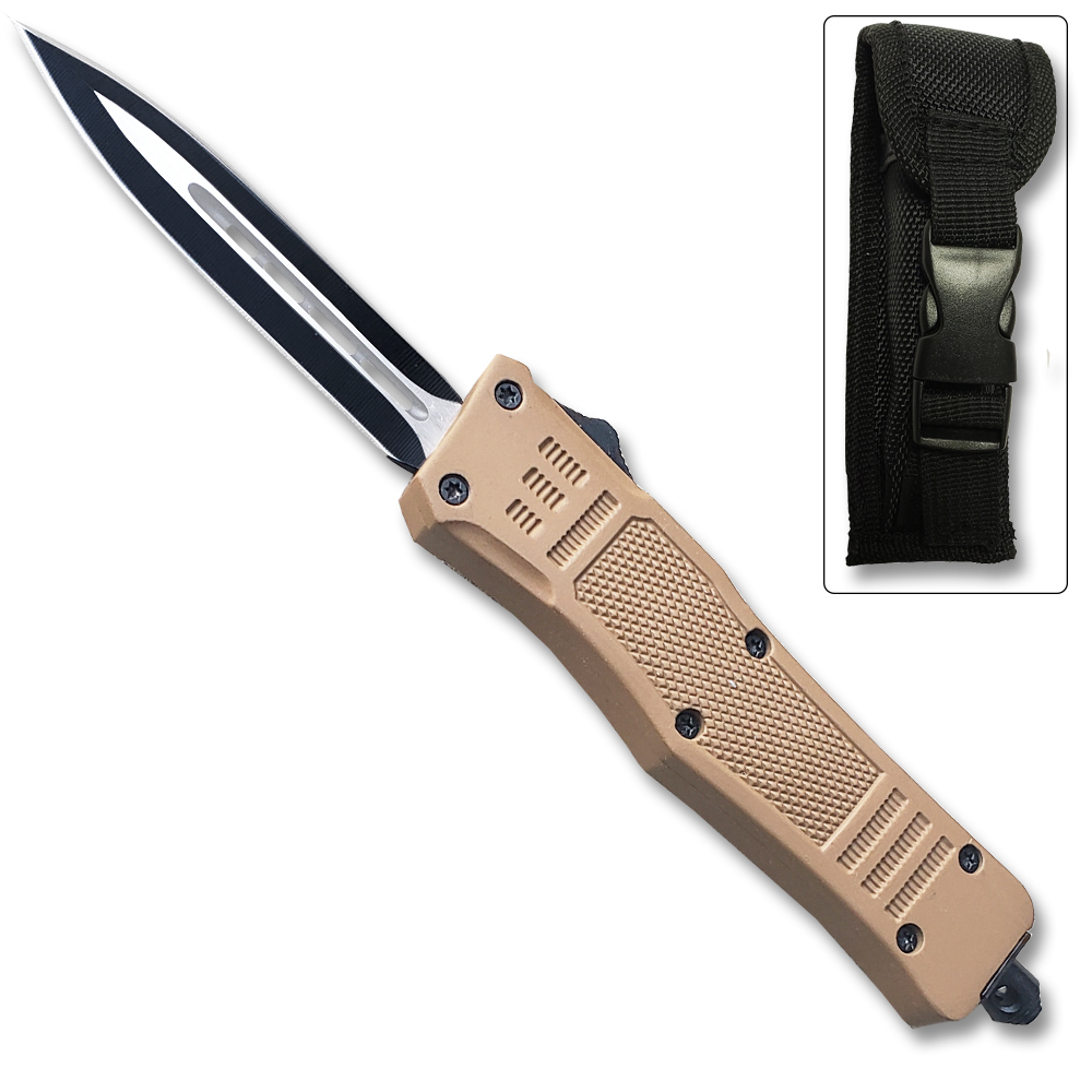 Brown Legacy OTF Knife Spear Point, Double Edged Blade