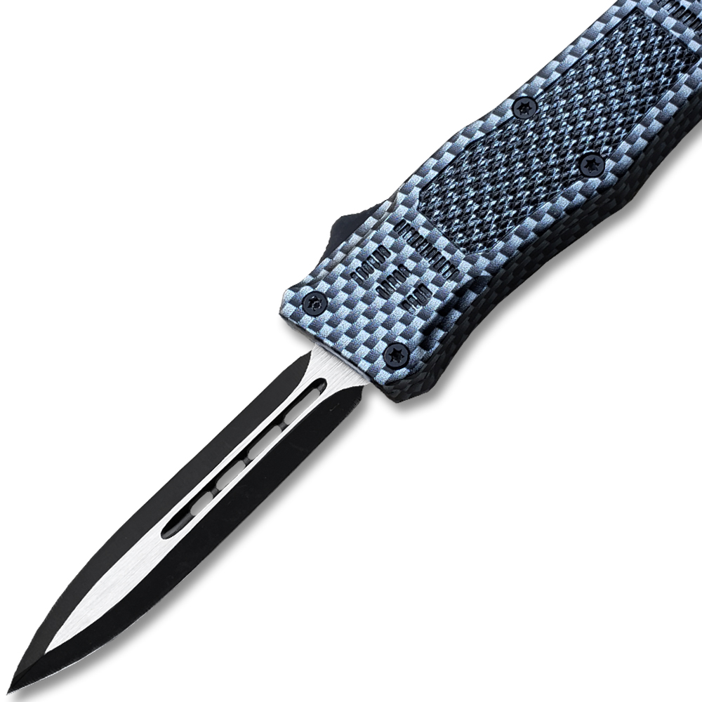 Carbon Fiber Legacy Edge OTF Knife Spear Point, Double Edged Blade