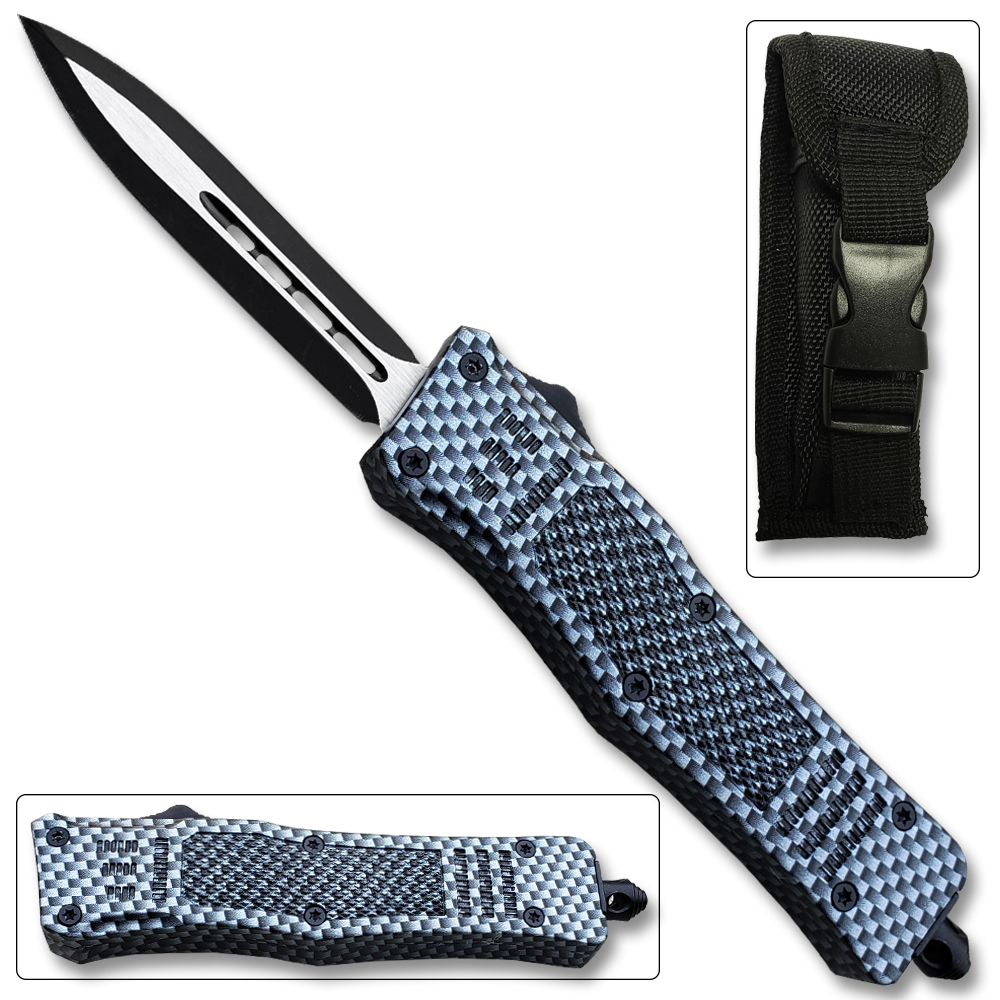 Carbon Fiber Legacy Edge OTF Knife Spear Point, Double Edged Blade