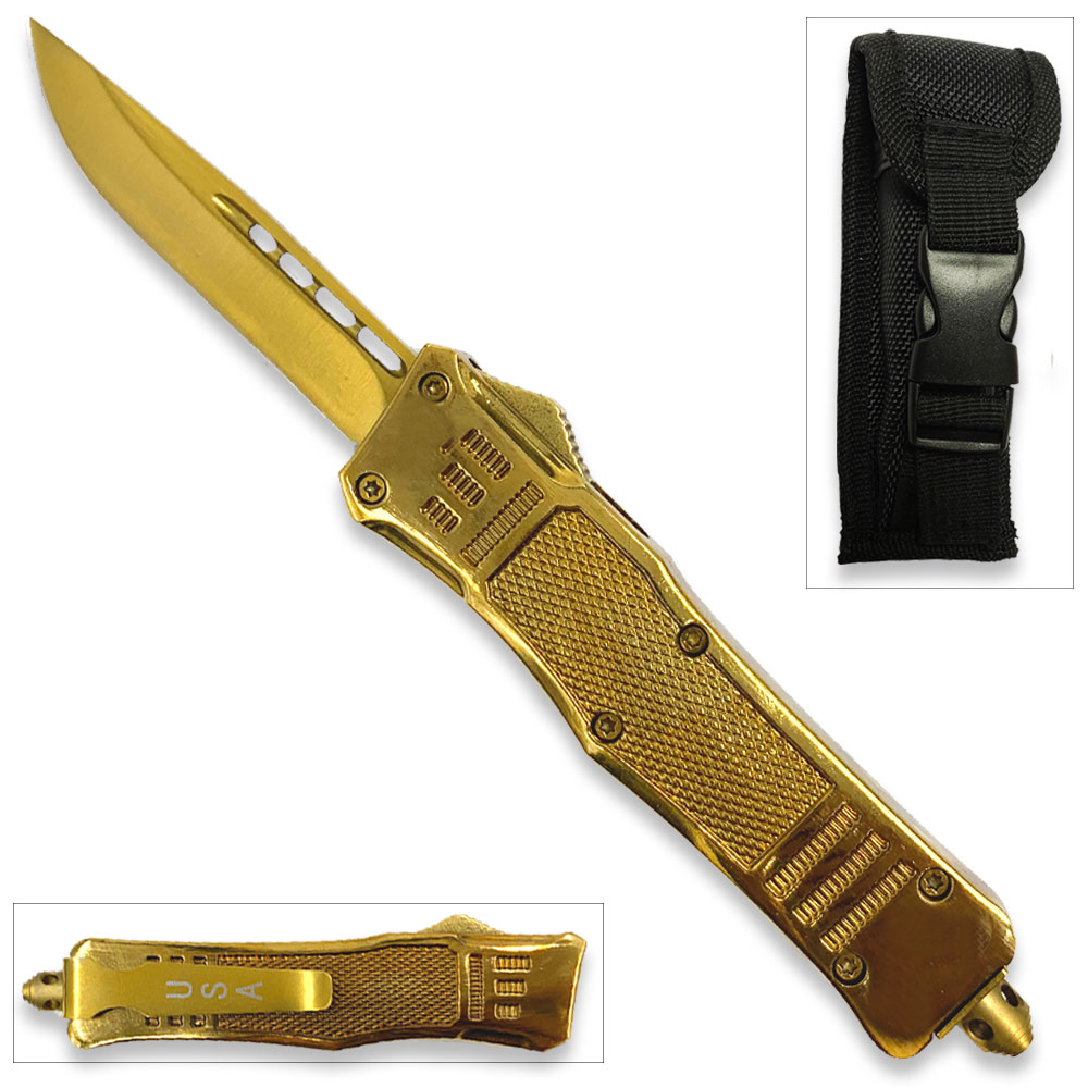 Gold Edition Legacy Edge OTF Knife Drop Point Edge Blade