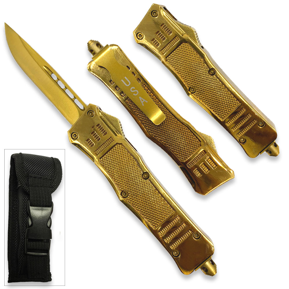 Gold Edition Legacy Edge OTF Knife Drop Point Edge Blade