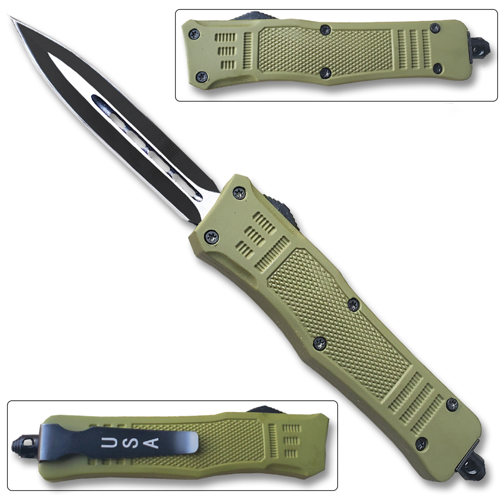 NEW Green Legacy OTF Knife Spear Point, Double Edged Blade