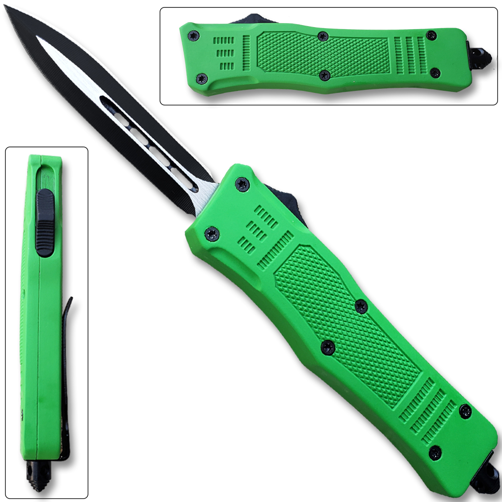 Green Legacy OTF Knife Spear Point, Double Edged Blade
