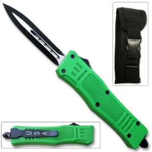 Green Legacy OTF Knife Spear Point, Double Edged Blade