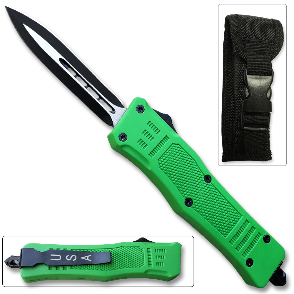 Green Legacy OTF Knife Spear Point, Double Edged Blade